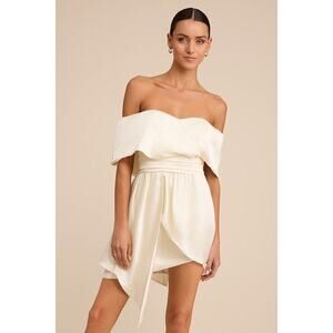 Lulus Always Celebrating Ivory Satin Off-the-shoulder Mini Dress White - Size S